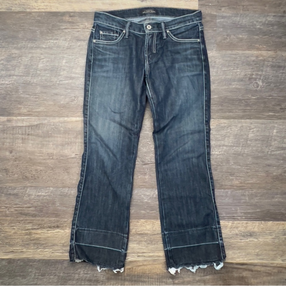 Dry Aged Denim dark wash boot cut jeans with unfinished hem size 27 B106